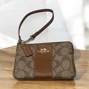 Coach Signature Logo Leather Wristlet Clutch